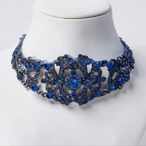 Retired Volcom Victorian Style Blue Crystal Choker Necklace